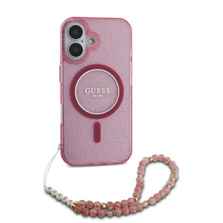 Imagen de GUESS IPHONE 16 MAGSAGE CASE GLITTER WITH BEADS STRAP PINK 8258