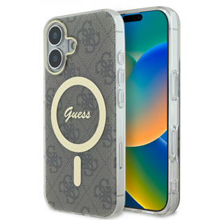 Imagen de FUNDA GUESS IPHONE 16 MAGSAFE PATTERN GOLD RING AND LOGO BROWN 2005