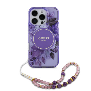 Imagen de FUNDA GUESS IPHONE 16 PRO MAGSAGE CASE FLOWERS WITH BEADS STRAP PURPLE 9170