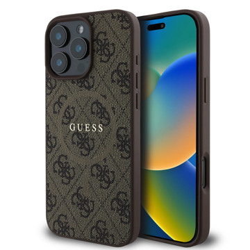 Imagen de FUNDA GUESS IPHONE 16 PRO  MAGSAFE PU LEATHER CASE COLORED RING AND CLASSIC LOGO BROWN 7262
