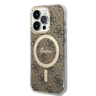 Imagen de FUNDA GUESS IPHONE 16 PRO MAGSAFE PATTERN GOLD RING AND LOGO BROWN 2029