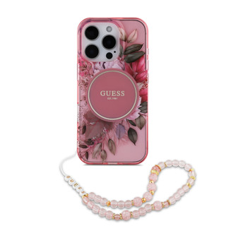 Imagen de GUESS IPHONE 16 PRO MAX MAGSAGE CASE FLOWERS WITH BEADS STRAP PINK 8883