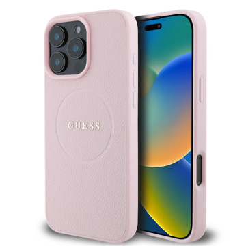Imagen de GUESS IPHONE 16 PRO MAX MAGSAFE GRAINED CASE WITH GOLD RING AND METAL CLASSIC LOGO PINK 3983
