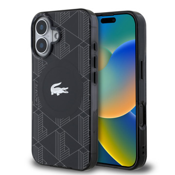 Imagen de FUNDA LACOSTE IPHONE 16 PLUS MAGSAFE MONOGRAM LOGO NEGRO 1139