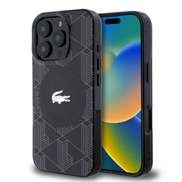 Imagen de FUNDA LACOSTE IPHONE 16 PRO MAGSAFE MONOGRAM LOGO NEGRO 1146