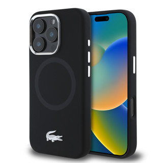 Imagen de FUNDA LACOSTE IPHONE 16 PRO MAX MAGSAFE SILVER CROC BLACK 7194