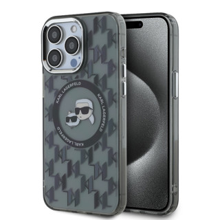 Imagen de FUNDA KARL LAGERFELD IPHONE 15 PRO MAX MAGSAFE HEADS ON KL PATTERN BLACK 4916