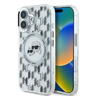 Imagen de KARL LAGERFELD IPHONE 16 MAGSAFE KARL AND CHOUPETTE HEADS ON KL PATTERN CLEAR 8482