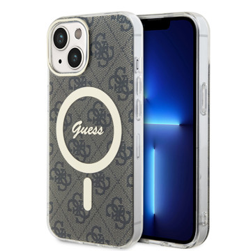 Imagen de FUNDA GUESS IPHONE 15 MAGSAFE LOGO BROWN RING GOLD 4581