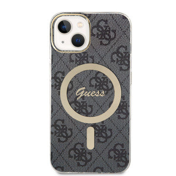 Imagen de FUNDA GUESS IPHONE 15 MAGSAFE LOGO BLACK RING GOLD 4543