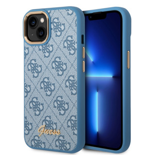 Imagen de FUNDA GUESS IPHONE 14 SCRIPT BLUE METAL BORDER GOLD 5287