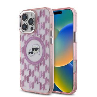 Imagen de FUNDA KARL LAGERFELD IPHONE 16 PRO KARL AND CHOUPETTE HEADS ON KL PATTERN PINK 8420