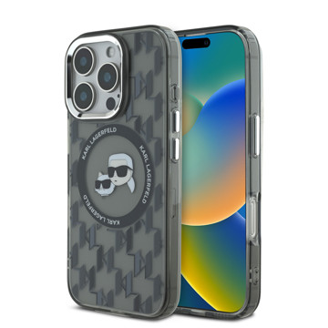 Imagen de FUNDA KARL LAGERFELD IPHONE 16 PRO MAX KARL AND CHOUPETTE HEADS ON KL PATTERN BLACK 8390