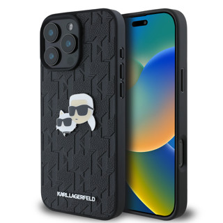 Imagen de KARL LAGERFELD IPHONE 16 PRO MAX MONOGRAM PU LEATHER CASE WITH PIN LOGO KARL & CHOUPETTE HEADS 9396