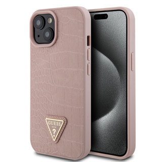 Imagen de GUESS IPHONE 15 LEATHER CROCO CASE METAL TRIANGLE LOGO PINK 2260