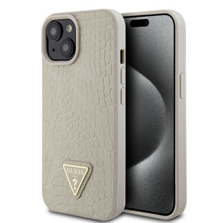 Imagen de GUESS IPHONE 15 LEATHER CROCO CASE METAL TRIANGLE LOGO GOLD 1980