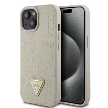Imagen de GUESS IPHONE 15 LEATHER CROCO CASE METAL TRIANGLE LOGO GOLD 1980