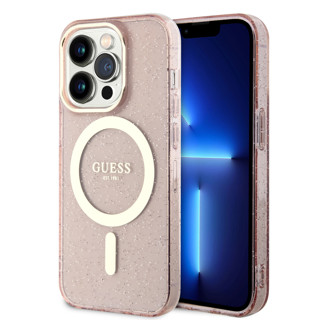 Imagen de FUNDA GUESS IPHONE 14 PRO MAGSAFE GLITTER PINK RING GOLD 5882