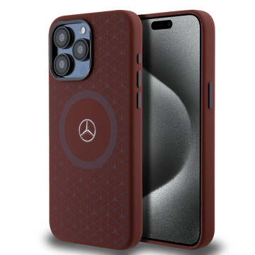 Imagen de FUNDA MERCEDES BENZ iPhone 15 Pro Max SILICONE MAGSAFE WITH MINI STAR PATTERN RED 7830