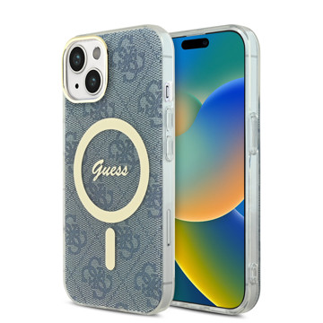 Imagen de FUNDA GUESS IPHONE 15 MASGAFE BLUE GOLD 4628