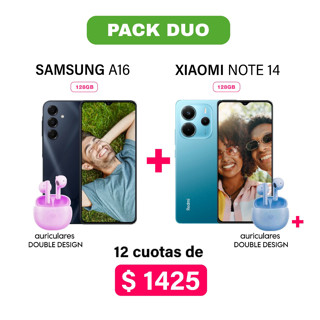 Imagen de Promo Pack Duo Samsung A16 128GB + Xiaomi Redmi Note 14 128 GB + 2 Auriculares Double Design!