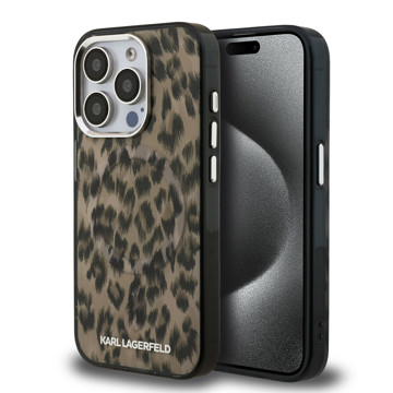 Imagen de FUNDA KARL LAGERFELD IPHONE 15 PRO MAGSAFE LEOPARD BROWN 5629