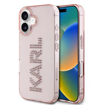 Imagen de FUNDA KARL LAGERFELD IPHONE 16 LOGO RHINNESTON TRANSPARENT PINK 6828