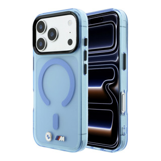 Imagen de FUNDA BMW IPHONE 18 PRO MAX MAGSAFE IML FROSTED METAL LOGO & TRIMS LIGHT BLUE  2523